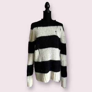 Pretty Green Grunge Distressed Stripped Alpaca Blend Cream and Black Sweater M